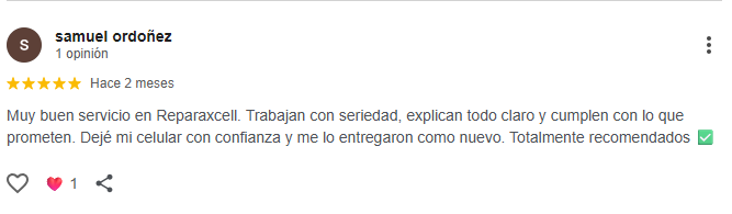 Reseña positiva reparación de celular